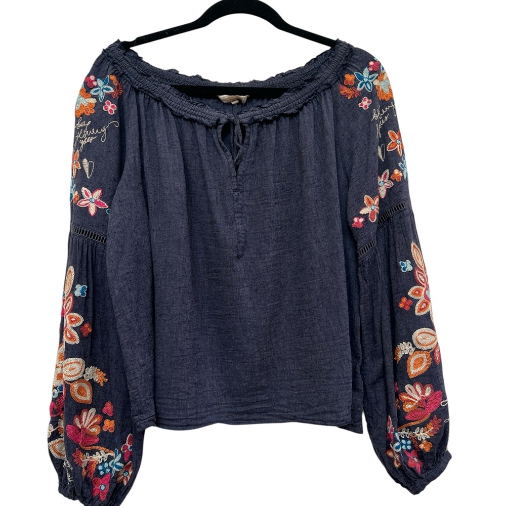 Odd Molly Boho Embroidered Balloon Sleeve Peasant Top Cottagecore Folk Blouse
